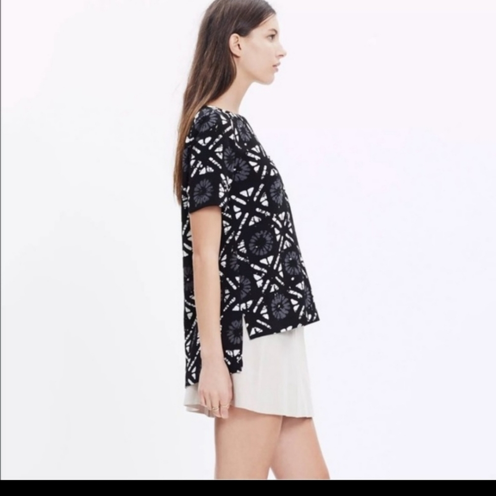 Madewell Industry Black Batik Grid Button Back Top Shirt sz Medium
